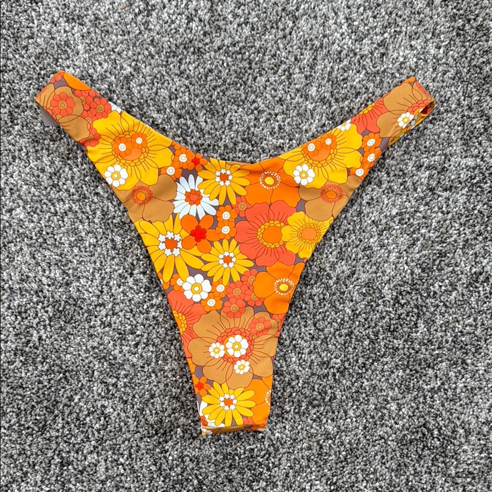 Floral High-Cut Thong Bikini Bottom ~ Women's Size Small